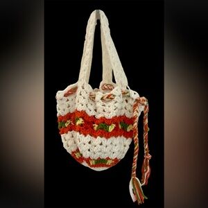 Vintage 1970s Handcrafted Crochet Tote Bag